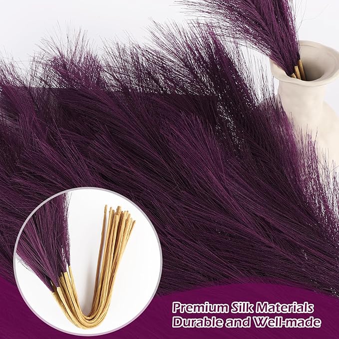 Faux Pampas Grass Stems in Purple, 30 Pcs Silk and Paper Decor