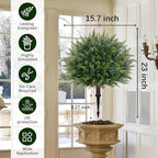 Waipfaru Artificial Plants Outdoor, 23'' Artificial Cedar Topiary with Ground Spike, UV-Resistant Fake Plants Fake Bushes for Outdoor Indoor Garden Front Porch Decor (4Pcs)
