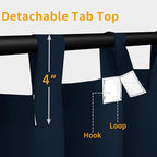 Easy-Going Outdoor Patio Curtains Detachable Tab Top Windproof Weatherproof Curtain for Cabana, Porch, Pergola and Gazebo, Tab Bottom Drape, 2 Panels, 110W x 108L inch, Navy