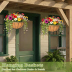 4 Pack 16 Inch Hanging Planters Outdoor Metal Hanging Flower Baskets with Coco Fiber Liners Chain Round Wire Plant Holder Hanging Flower Pots (Watermelon)