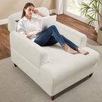 Oversized Chaise Lounge Accent Chair, Cloud Fluffy Chaise Sofa Recliner with Adjustable Backrest, Comfy Upholstered Sleeper Couch Bed, Modern Deep Seat Reading Armchair for Living Room, Movie, Bedroom
