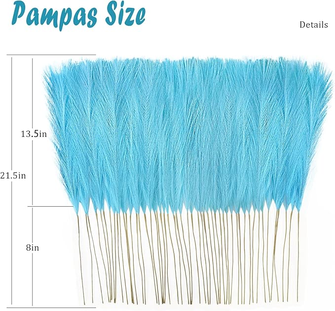 Faux Pampas Grass Stems, Light Blue, 50 Pack, 21.6 Inch Artificial