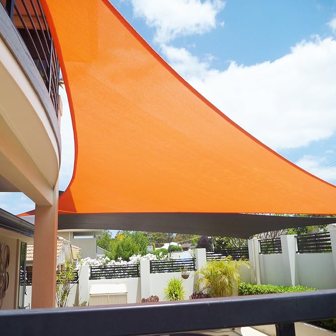 E&K Sunrise 27' x 27' x 27' Sun Shade Sail Triangle Canopy Shade Cover UV Block for Patio Backyard Garden Outdoor (Orange)