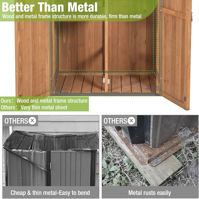 Outdoor Storage Shed with Metal Frame and Adjustable Shelves, Brown