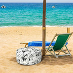 Inflatable Ottoman Stool D21 xH9 for Outdoor/Indoor Use, Water Repellent Patio Foot Rest with Portable Handle,Round Pouf Ottoman Suitable for Garden,Deck and Camping-Tropical Blossom Noir
