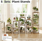 Bamworld 5 Sets Plant Stands Indoor Outdoor Combo Plant Shelves Wooden Plant Holder Rack for Multiple Plants Flower Stands for Living Room Balcony Garden Patio Lawn Window