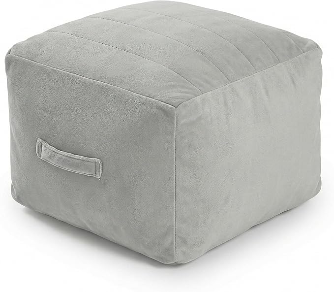 MeMoreCool Square Stuffed Pouf Ottoman Foot Rest, Floor Pouf Foot Stool with Foam Chunk Filling, Soft Stuffed Ottoman Footrest for Living Room, Light Grey