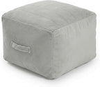 MeMoreCool Square Stuffed Pouf Ottoman Foot Rest, Floor Pouf Foot Stool with Foam Chunk Filling, Soft Stuffed Ottoman Footrest for Living Room, Light Grey