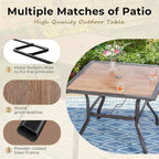 Square Dining Table 37 Inch Patio Table with Umbrella Hole, Black Metal