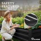 YITAHOME 12x4x1ft Large Raised Garden Bed Kit, Galvanized Metal Planter Box with Gloves, Ground Nails, Support Rod, Outdoor Above Ground Planters for Plants Vegetables Flowers, Black