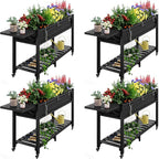 YEFU Raised Garden Bed with Legs: 57x18x30in Elevated Poly Planter with Wheels,Waterproof Mobile Raised Bed Garden, Elevated Planter Box Stand with Storage Shelf,For Deck,Patio,Porch,Yard (Black,4pcs)