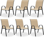 Patio Dining Chair Set of 6, Outdoor Stackable Dining Chairs High Back for All Weather, Patio Furniture for Backyard, Porch, Garden, Pool Deck (Brown)