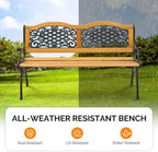 VINGLI Classic Cast Iron & Teak Arched Back Rectangular Outdoor Bench, 3-Seater, 470 lbs Capacity, Easy Assembly, Weather Resistant, 49.5" W x 20.5" D x 29" H