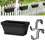smusei 4 Pack Window Boxes Planters 17’’ Railing Planter Box with Adjustable Brackets, Deck Railing Hanging Flower Pots Rectangular Herb Planter for Outdoor Fence Garden, Balcony Decor