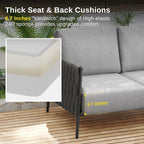 EAST OAK Life Chatter Patio Furniture Set, Outdoor Furniture Sectional Sofa Set with Round Coffee Table, 4 Seats Sofa Deep Seating with Thick & Washable Cushions, Earth Black & Misty Grey