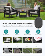 SERWALL HDPE Patio Sofa Set, 3-piece Sectional Outdoor Furniture Set, All Weather Outdoor Couch Set Patio Furniture Set for Deck, Lawn, Black Frame with Khaki Cushion