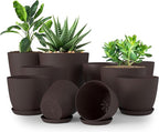 Utopia Home - Plant Pots Indoor with Drainage - 7/6.6/6/5.3/4.8 Inches Home Decor Flower Pots - Pack of 10 Plastic Planters for Indoor Plants, Cactus, Succulents Pot - Brown