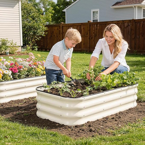1MORE Raised Garden Bed - 4X2X1 Galvanized Planter Box for Outdoor Gardening and Planting, Ideal for Vegetables and Plants.White-1Pcak