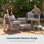 East Oak 5-Piece Outdoor Sectional Sofa, Modular Outdoor Furniture with Waterproof Thick Cushions, Modern Patio Sofa Deep Seating for Outdoor Garden Porch Blackyard, Misty Grey