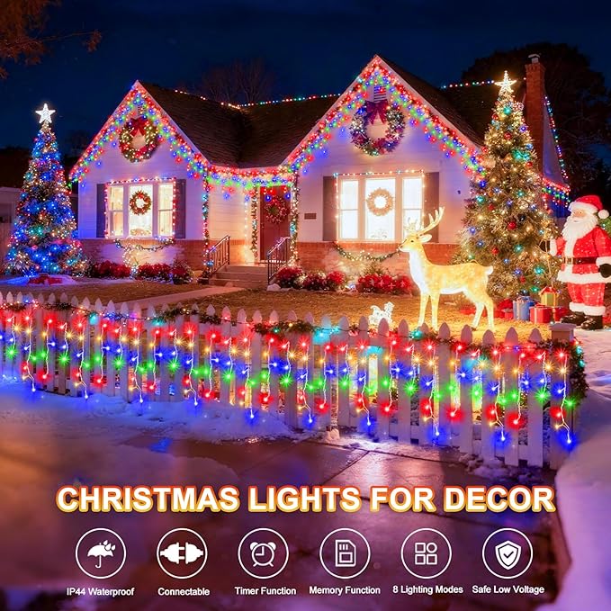 String Lights, 400 LED, 33 ft, Multicolor, 8 Lighting Modes