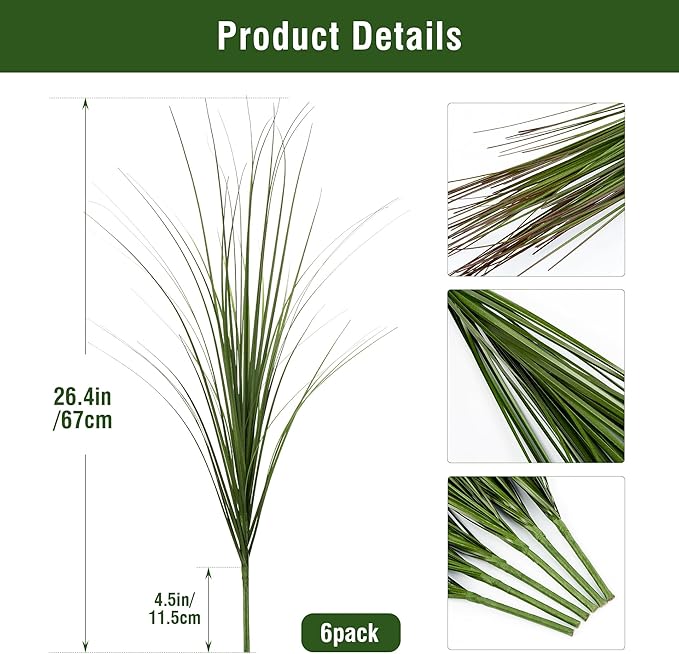 Artificial Plants Greenery 6 Pack Green Plastic Wheat Grass 26.4 Inch