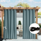 NICETOWN 2 Panels Weighted Blackout Outdoor Curtains for Patio Waterproof, Grommet & Back Tab on top and Bottom Windproof Privacy Thermal Drapes for Cabana with Fixed Rope, W52 x L95, Greyish Blue