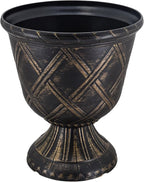 Arcadia Garden Products PL61GD Lattice Plastic Garden Urn, Classic Decorative Garden Pot Planter for Indoor and Outdoor Plants, Gold