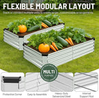 2 Pack 8x4x1FT Galvanized Metal Raised Garden Bed Kit for Vegetables, Herbs, Open-Bottom Large Capacity Outdoor Planter Box Gardening Stakes, Silver