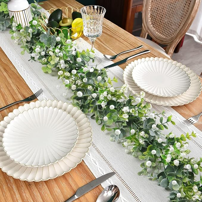 Artificial Plants Greenery Garland, 2 Pack, 6 Ft Each, White Flowers
