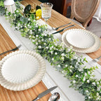 Artificial Plants Greenery Garland, 2 Pack, 6 Ft Each, White Flowers
