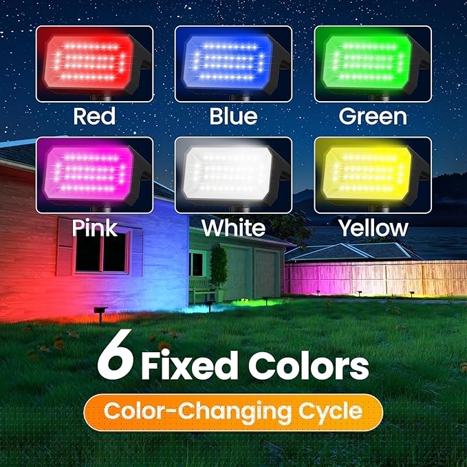 Fabrito Color Changing Solar Spot Lights Outdoor 4 Pack, [6+1 Lighting Modes] Auto On/Off RGB Spotlights, Waterproof Multicolor Landscape Lights for Garden, Tree, Halloween, Christmas