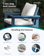 SERWALL HDPE Patio Furniture Set, 7-piece Outdoor Sectional Sofa Set, All Weather Outdoor Couch Set for Deck, Lawn, Blue Frame with Khaki Cushion