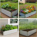 2 Pack 8x4x1FT Galvanized Metal Raised Garden Bed Kit for Vegetables, Herbs, Open-Bottom Large Capacity Outdoor Planter Box Gardening Stakes, Silver