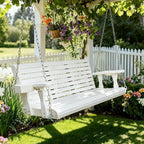 Wooden Porch Swing 3-Seater, High Backrest and Deep Seat, Bench Swing with Cupholders, Hanging Chains and 7mm Springs, Heavy Duty 880 LBS, for Outdoor Patio Garden (Pure White, 5 FT Extra Large)