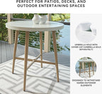 Signature Design by Ashley Seton Creek Casual Outdoor Bar Table with Umbrella Hole, Beige & White
