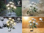 Solar Garden Rose Lights by FANCYPOP, 2 Pack Most Realistic 12 LED Flower Stake Lights, IP65 Waterproof 7 Color Changing Solar Decor for Walkway/Graveyard, Heartwarming Gifts for Grandma & Mom, White