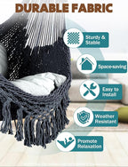 Chihee Hammock Chair Super Large Soft-Spun Cotton Rope Weaving Hanging Chair, Collapsible Strong Metal Spreader Bar Wide Seat Lace Stretch Swing Chairs Indoor Outdoor Garden Yard Theme Decoration