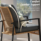 3 Piece Patio Rocking Chairs Set of 2, Outdoor Rocking Chair Bistro Set with Tempered Glass Coffee Table and Thick Lumbar Pillow Set, Front Porch Chairs for Garden, Backyard (Gray Cushion)