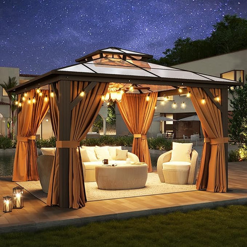 12'x12' Hardtop Gazebo, Aluminum Frame Permanent – Brown