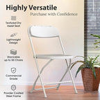10 Pack Foldable Plastic Chair | Folding & Stackable | 350 lbs Capacity Steel Frame Seats for Indoor Outdoor | Commercial Use Events Wedding Party Bulk Picnic Kitchen Dining - White