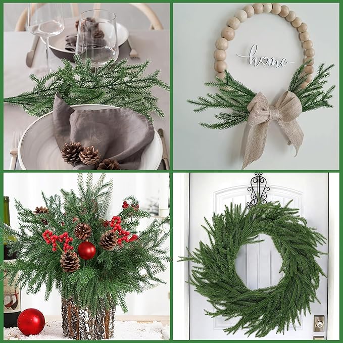 Artificial Norfolk Pine Branches, 24 Pcs 18-Inch Green Christmas Greenery