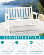 SERWALL Outdoor Bench, HDPE Outdoor Benches Weatherproof, 2-Person Garden Bench with 660 lbs Weight Capacity, Patio Benches for Outdoors, Garden, Porch, Backyard and Park, White