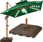 Best Choice Products 10ft Square Cantilever Patio Umbrella w/Base Included, Woodgrain Pattern Pole & Solar LED Lights, 360-Rotation, Offset Hanging Outdoor Shade - Green