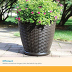 Suncast 3 Pack Wicker Planter w/Drillable Drain Holes, Decorative Indoor/Outdoor Pot, 18in, Java