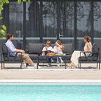 Outdoor Patio Furniture Set, 4 Pieces Metal Patio Furniture Set with Coffee Table, Modern Outdoor Patio Conversation Seating Set, Grey
