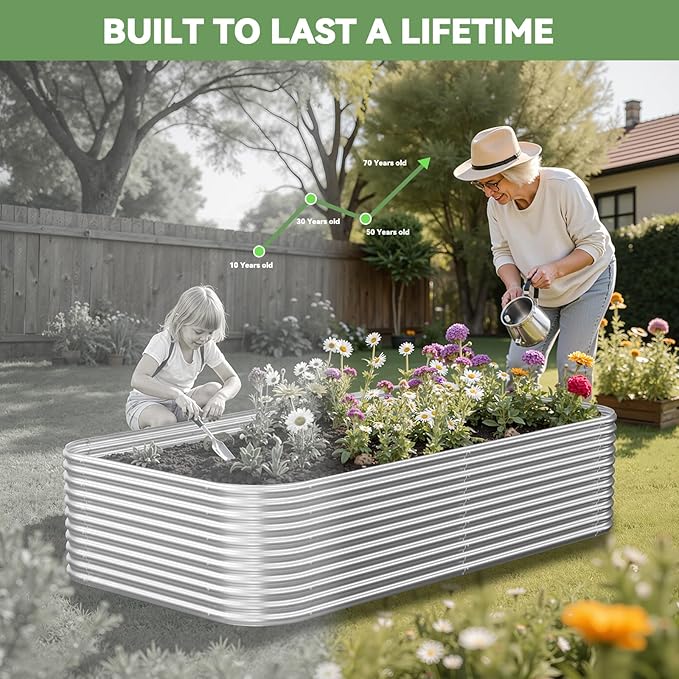 2 Pack Tall 6x3FT Corrugated Galvanized Steel Raised Garden Bed Outdoor, Metal Above Ground Garden Bed for Vegetables and Flowers, Raised Beds for Gardening-6x3x1.5FT