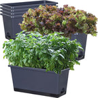Window Box Planter 6 Pcs, 17 Inches Rectangle Flower Pots with Drainage Holes and Trays, Vegetable Planters for Windowsill Patio Garden Balcony Home Porch Yard Indoor Outdoor (Grey, 17*7.4*7.8 inch)