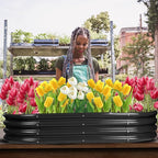 Raised Garden Bed Galvanized Planter Box Outdoor, Rot-Resistant Metal Garden Bed Planter for Vegetables Flower Herb (5- Black)