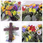 Solar Flower Cross Garden Stake Lights - Waterproof Grave Decorations for Cemetery, Memorial Cross with LED Lights, Sympathy Gift for Grandma, Outdoor Garden, Yard, Lawn Decor