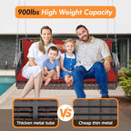 Upgraded Wicker Hanging Porch Swing Heavy Duty 900 LBS 3-Seat Outdoor Patio Swing Chair Bench for Adult w/ 8.9ft Hanging Chains Cushions and Cup Holder